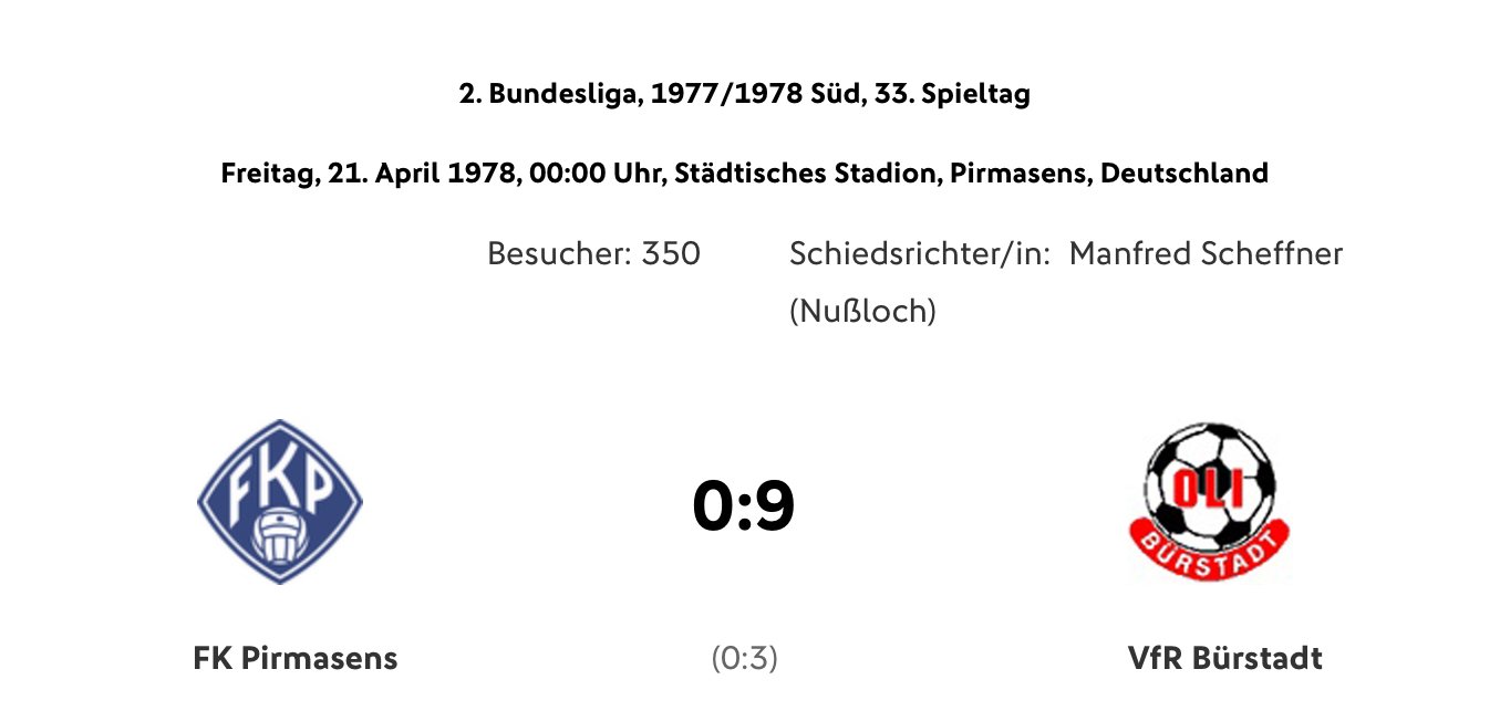 VfR Bürstadt 2. Bundesliga Rekord